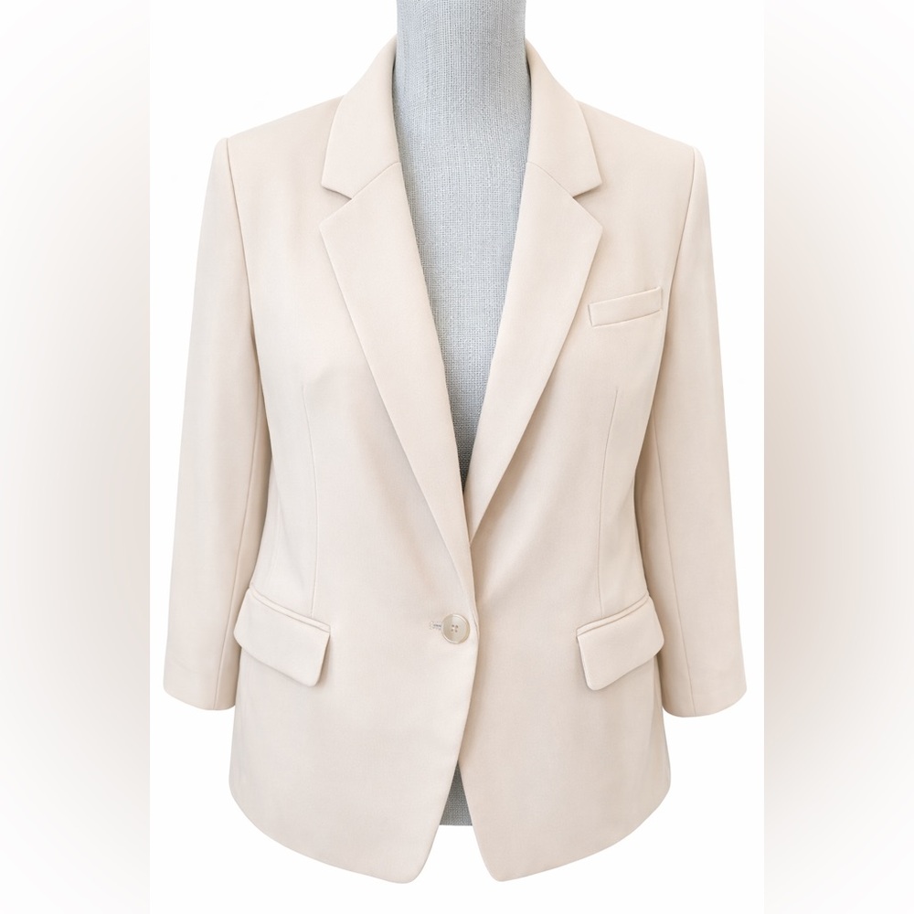 Express Beige Tailored Blazer Jacket Adjustable Back Waist Career Chic